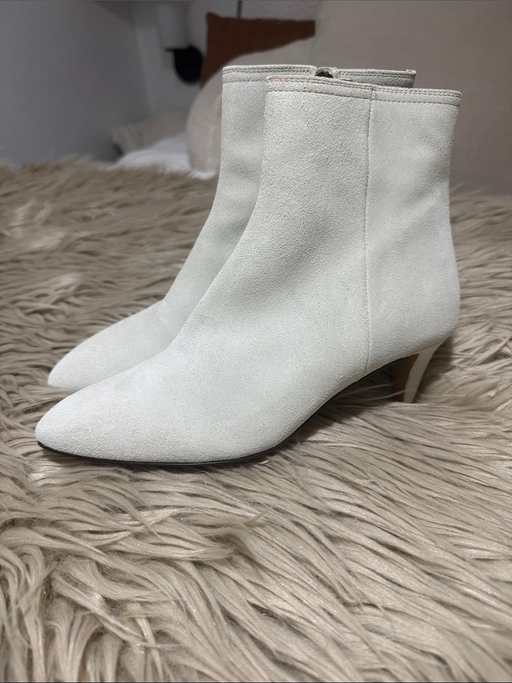Isabel Marant Deone Chalk White Suede Kitten Heel